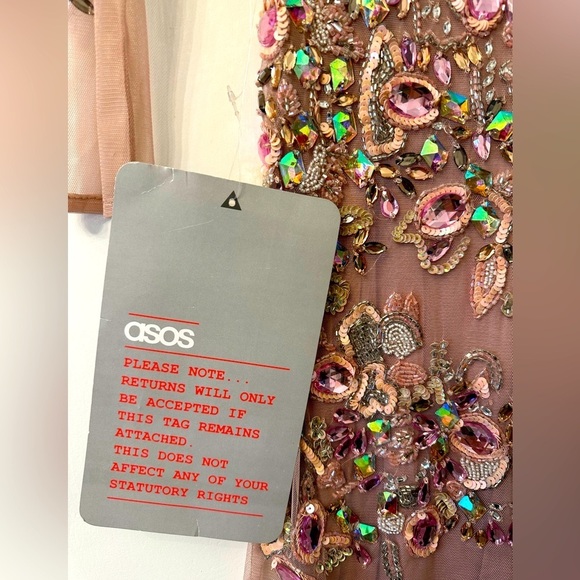 ASOS Pink Mesh & Bejeweled Dress with Slip - US Size 0 - Picture 11 of 12